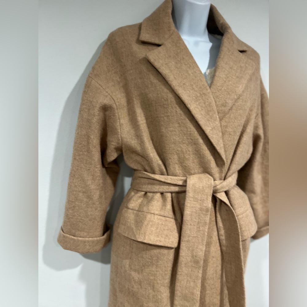 Zara wool belted coat tan š„blogger style aritzia maxmara nanushka - Picture 10 of 16